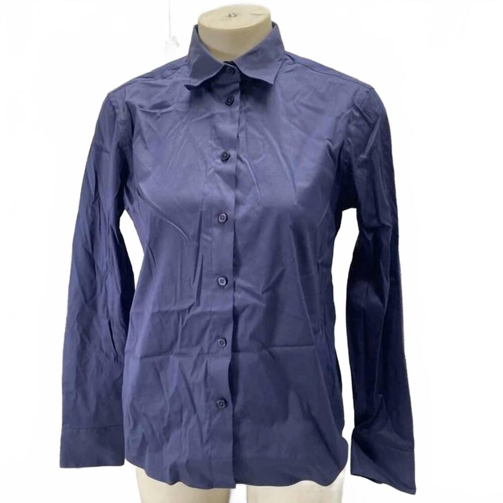 NEW PATRICK ASSARAF women's cotton stretch solid button shirt in navy